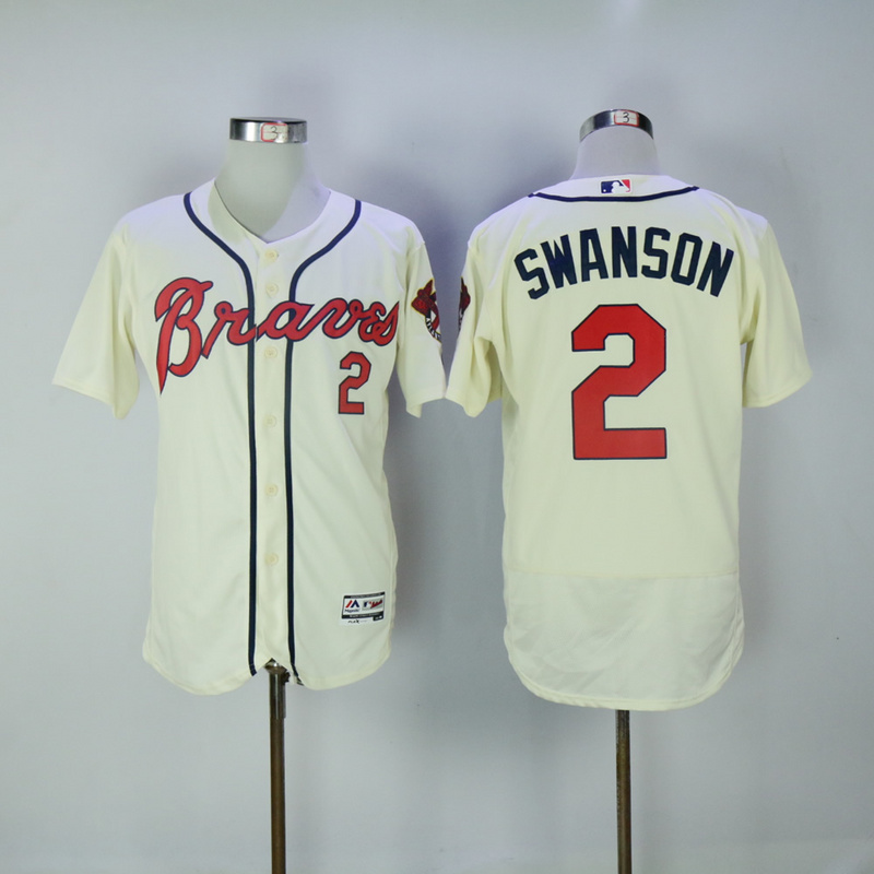 2017 MLB FLEXBASE Atlanta Braves  #2 Swanson white jerseys 2